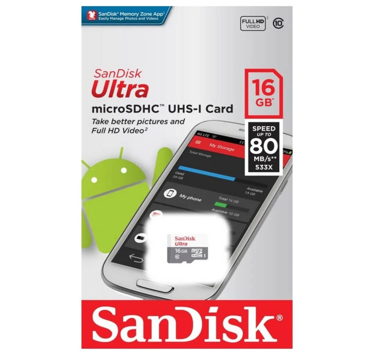 Carte mémoire microSDHC 16GB SANDISK