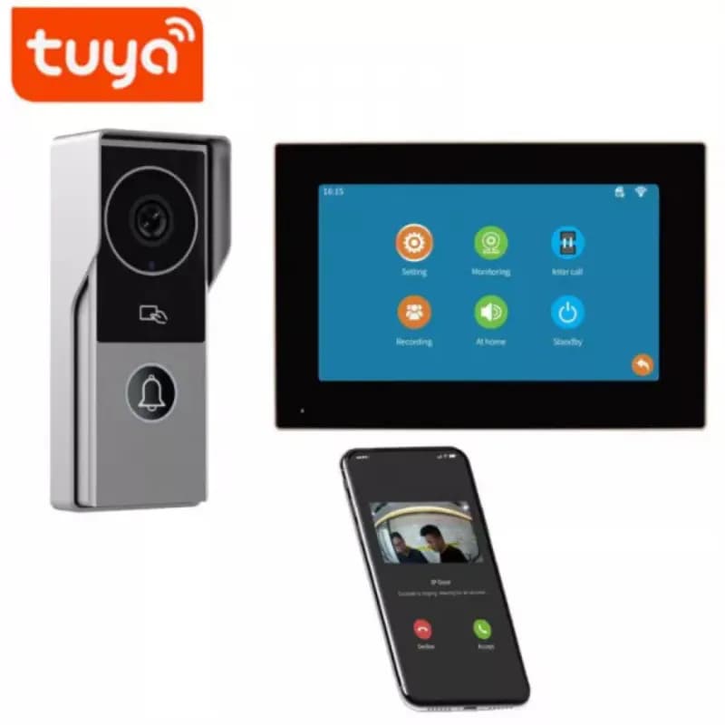 Sonnette videophone Tuya avec moniteur 7Inch intelligent et contrôle d'accès aux portes avec option NVR  KW06-AHD7-2C Silver
