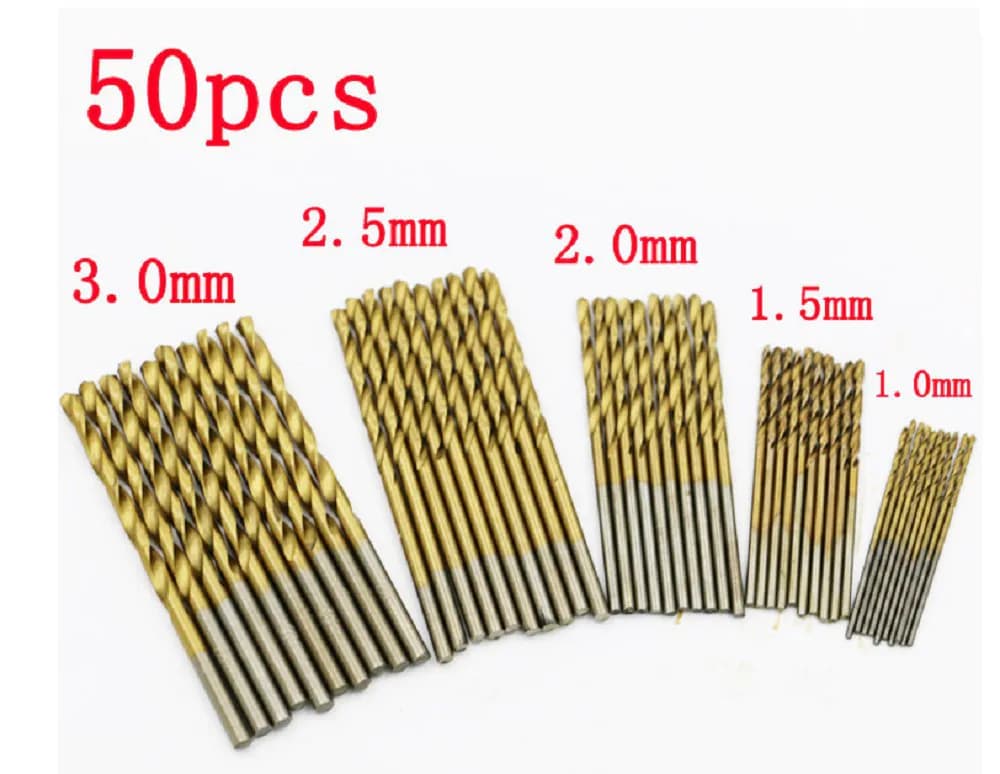  HSS Jeu de forets en acier haute vitesse 1 / 1.5 / 2 / 2.5 / 3mm (  10pcsde chaque , total 50pcs)
