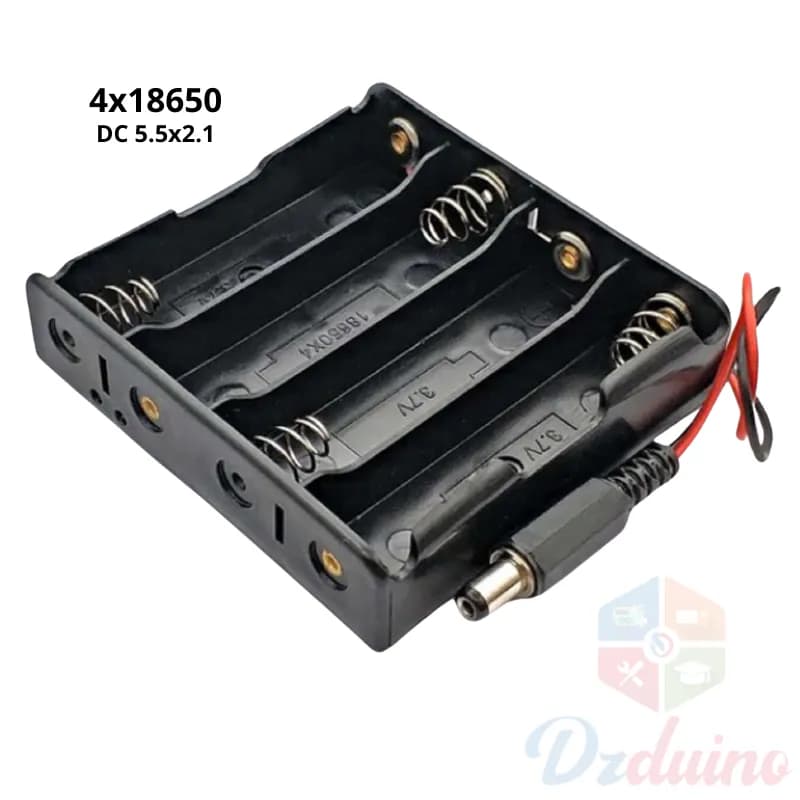 حامل بطارية 4x18650 مع موصل تيار مستمر