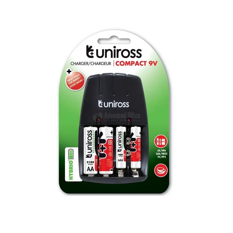 شاحن بطارية مدمج AA/AAA/9V R6/R003/PP3 UNIROSS UCW001A مع 4xAA