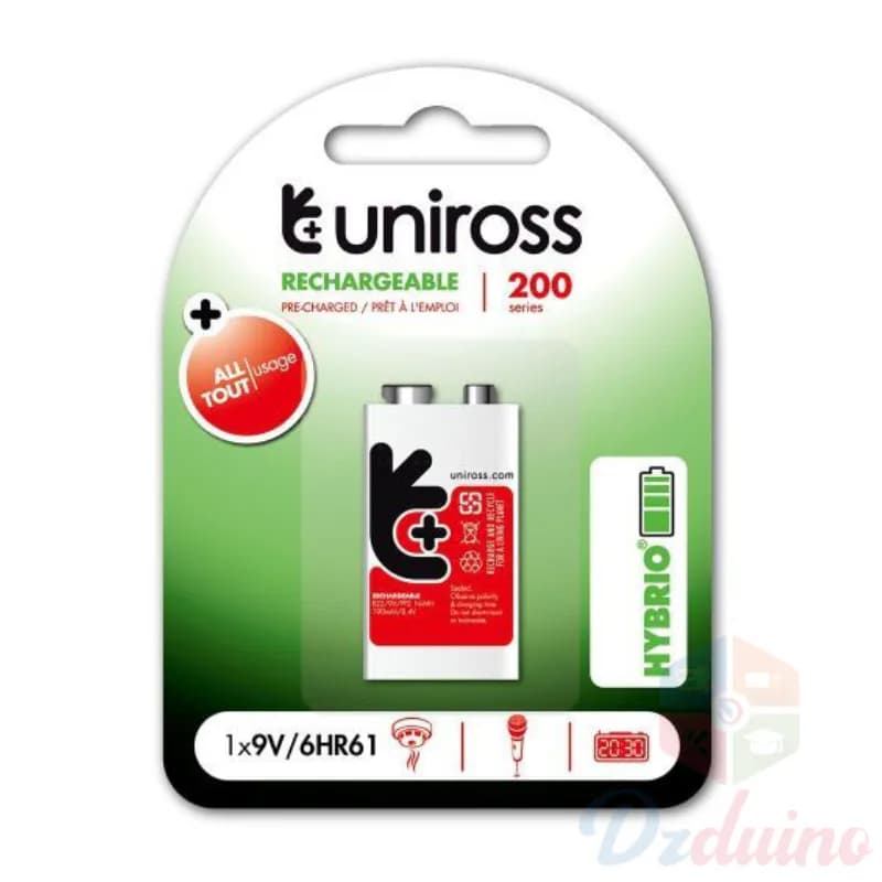 Uniross Uniross 9V Pp3 200Mah Hybrio بطارية قابلة للشحن مشحونة مسبقًا