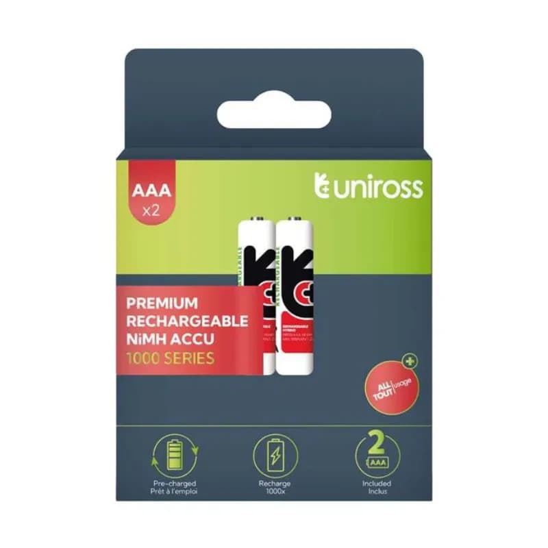 Uniross Hybrio AA 1000 mAh – 2 Piles Rechargeables LR03 Préchargées