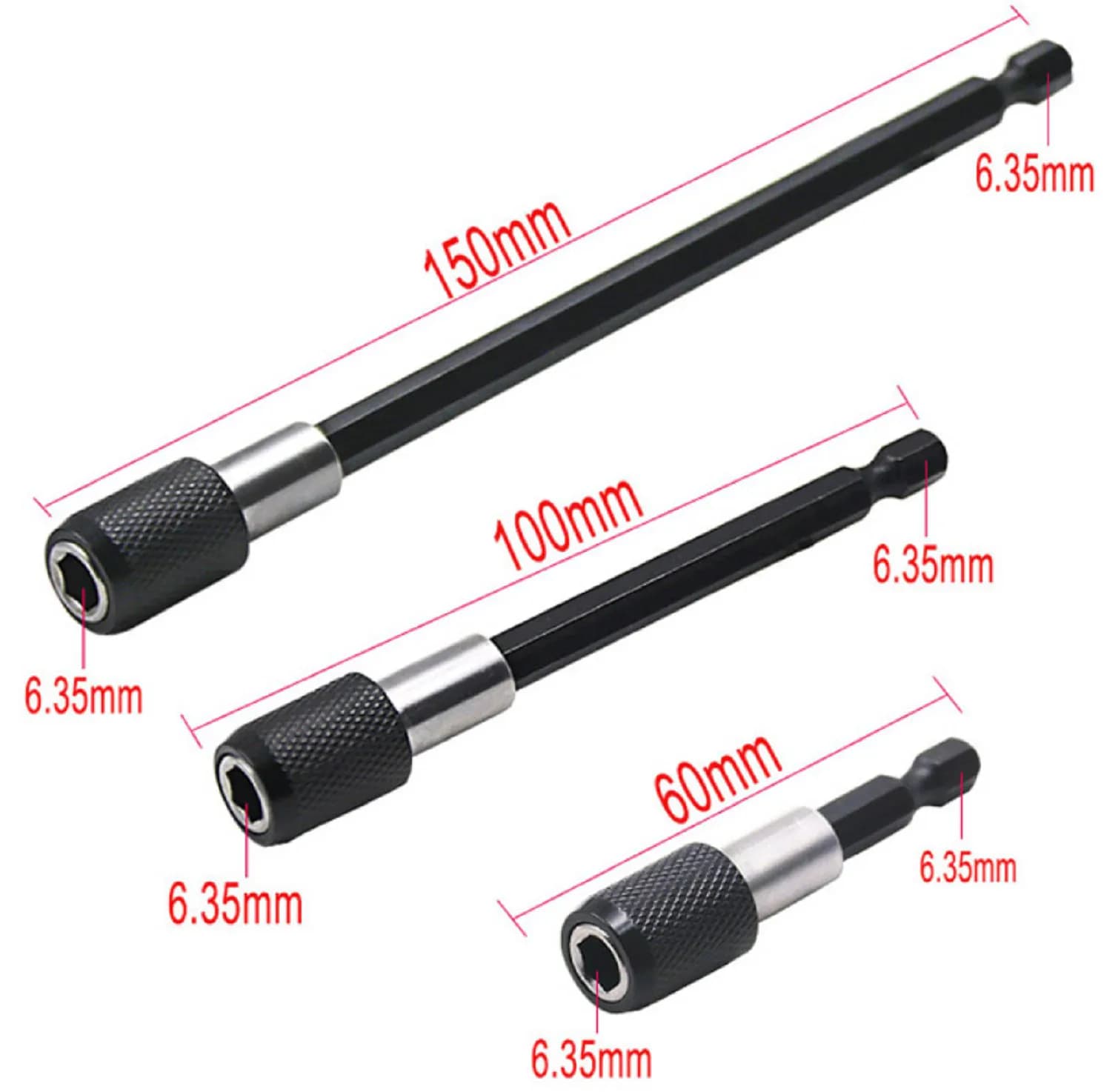 3pcs Magnetic Electric Screwdriver Extension Rod 60/100/150 mm