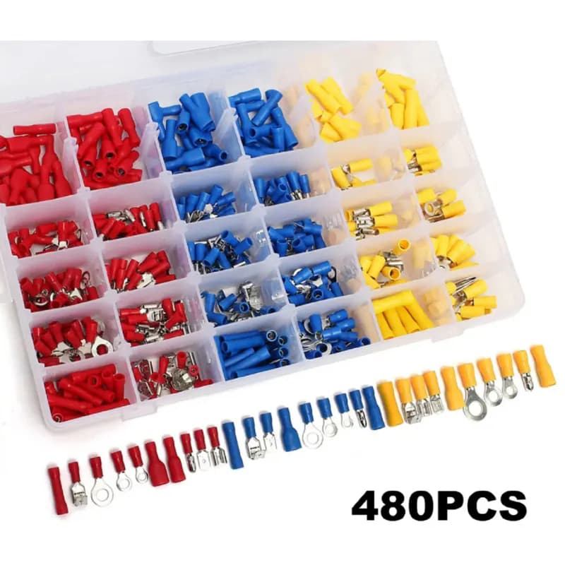  480Pcs Insulated Electrical Wire Connector Terminal Crimp Connectors Kit Box 
