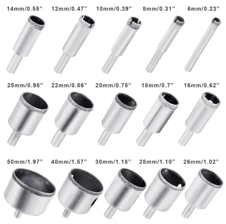 15Ppcs Diamond Hole saw Drill Bit 6-50mm Ceramic Porcelain Glass Marble 