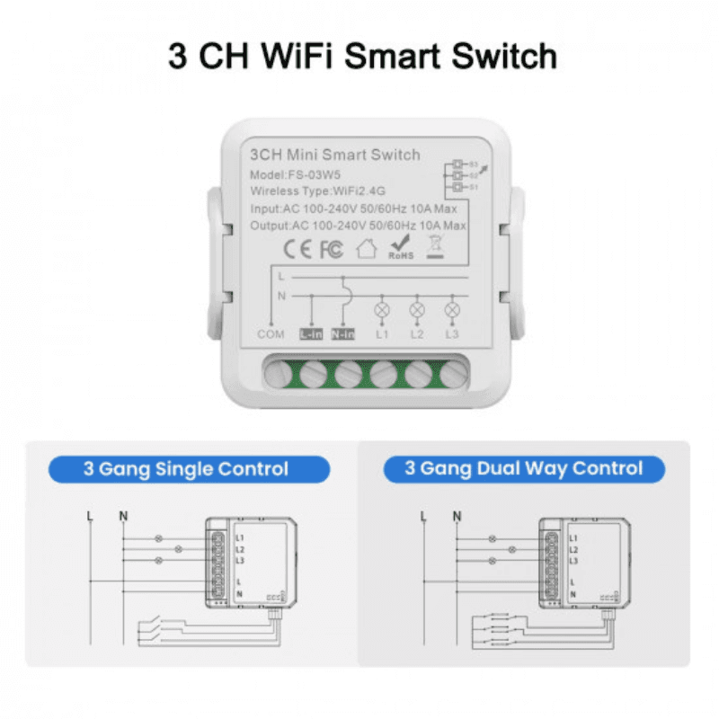 Module récepteur wifi mini switch double allumage avec neutre 10A compatible Tuya et Alexa — image 1