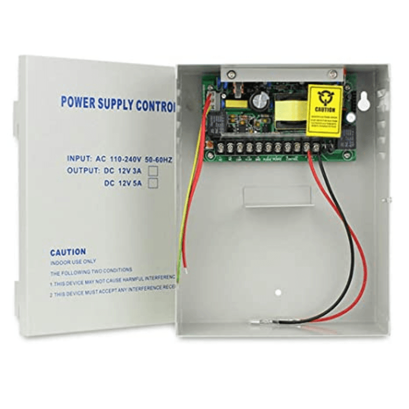 Boitier alimentation pour contrôle d'accès 230VAC/12VDC 5A avec support batterie secours VAUXTEC VX-PSCA1205 — image 1