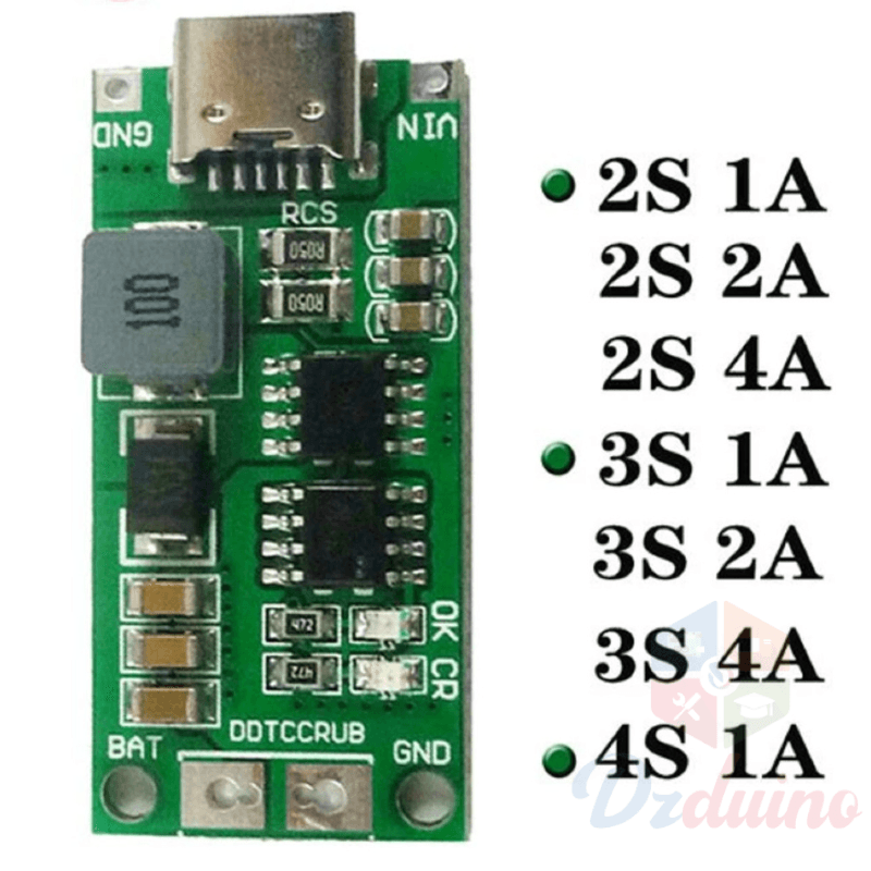 لوحة شاحن بطارية ليثيوم من النوع C BMS 2S 3S 4S  2A 4A 18650 — image 1