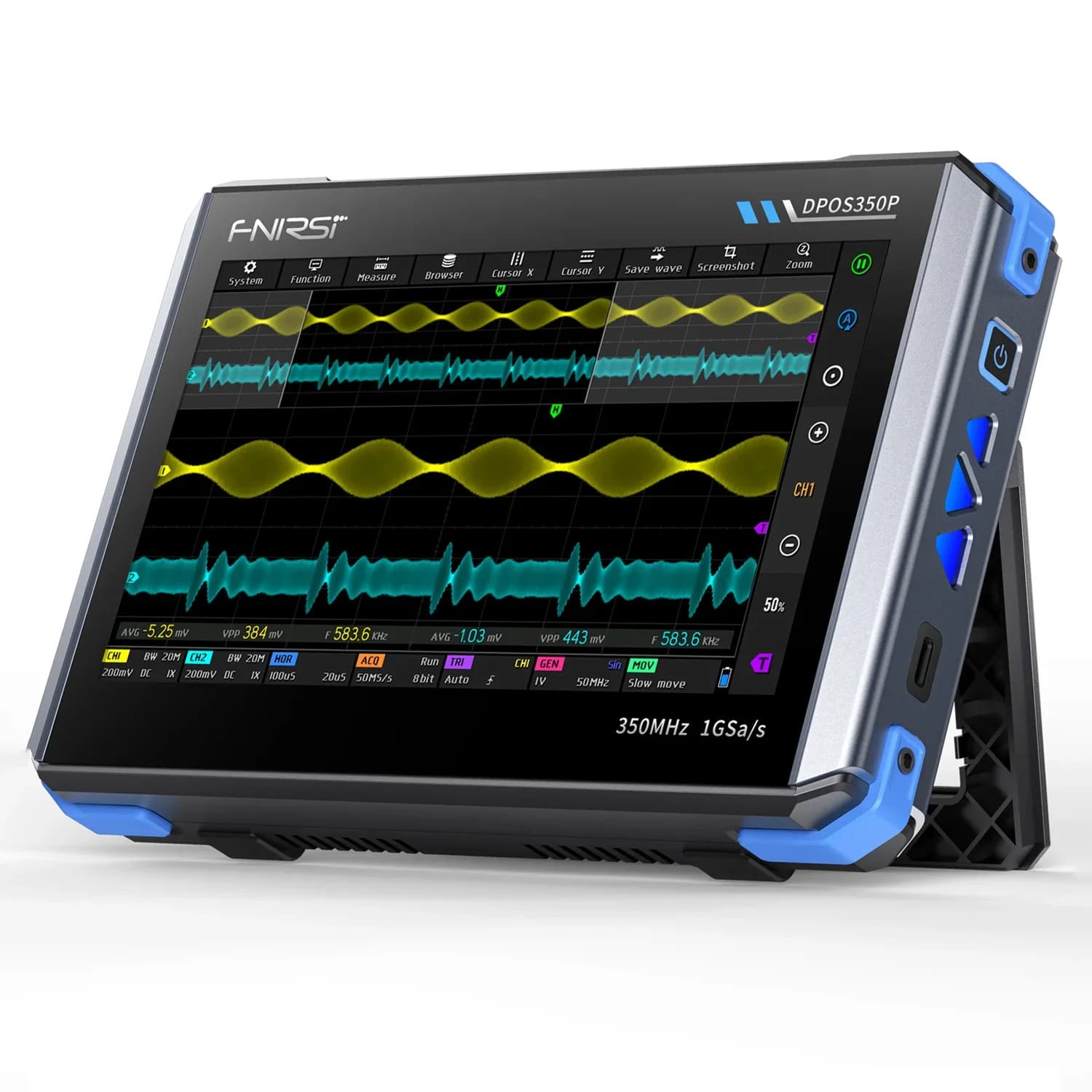 DPOS350P 2 CH 350MHz 4in1 Tablet Oscilloscope build in Signal Generator 50MHz, Spectrum Analyzer, Frequency Response Analyzer — image 1