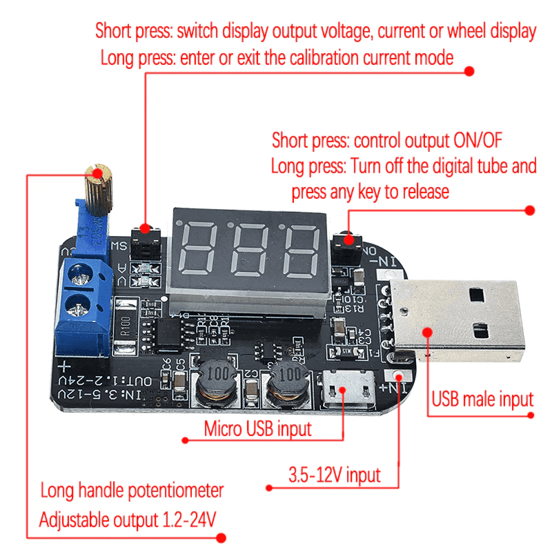 Régulateur de tension réglable Buck-Boost, Micro USB 5V à 3.3V 9V 12V 18V 24V — image 1