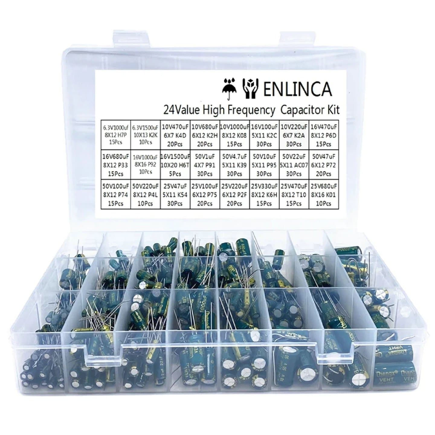 460Pcs 24Values Kit de condensateur électrolytique en aluminium 6.3V-50V 1F-1500uF — image 1