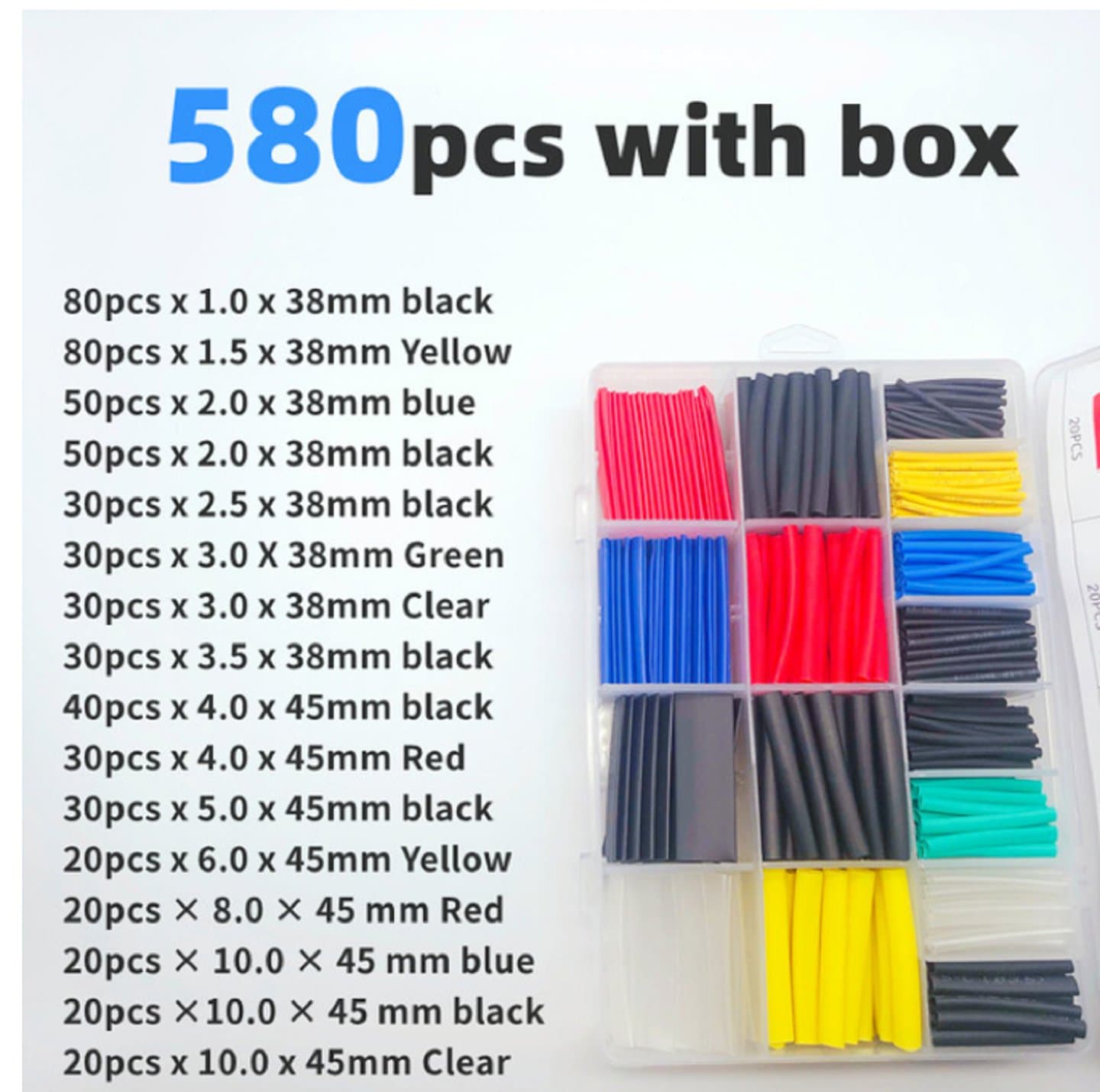 580pcs/ lot ensemble de tubes thermorétractables  — image 1