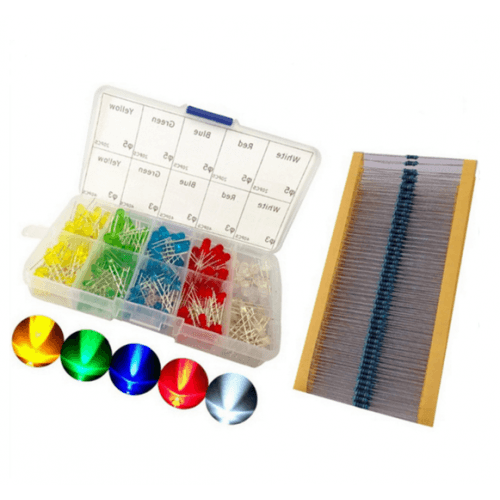300 pcs LED Lumière Blanc Jaune Rouge Vert Bleu Kit + 300 pcs 200 ohms résistances — image 1