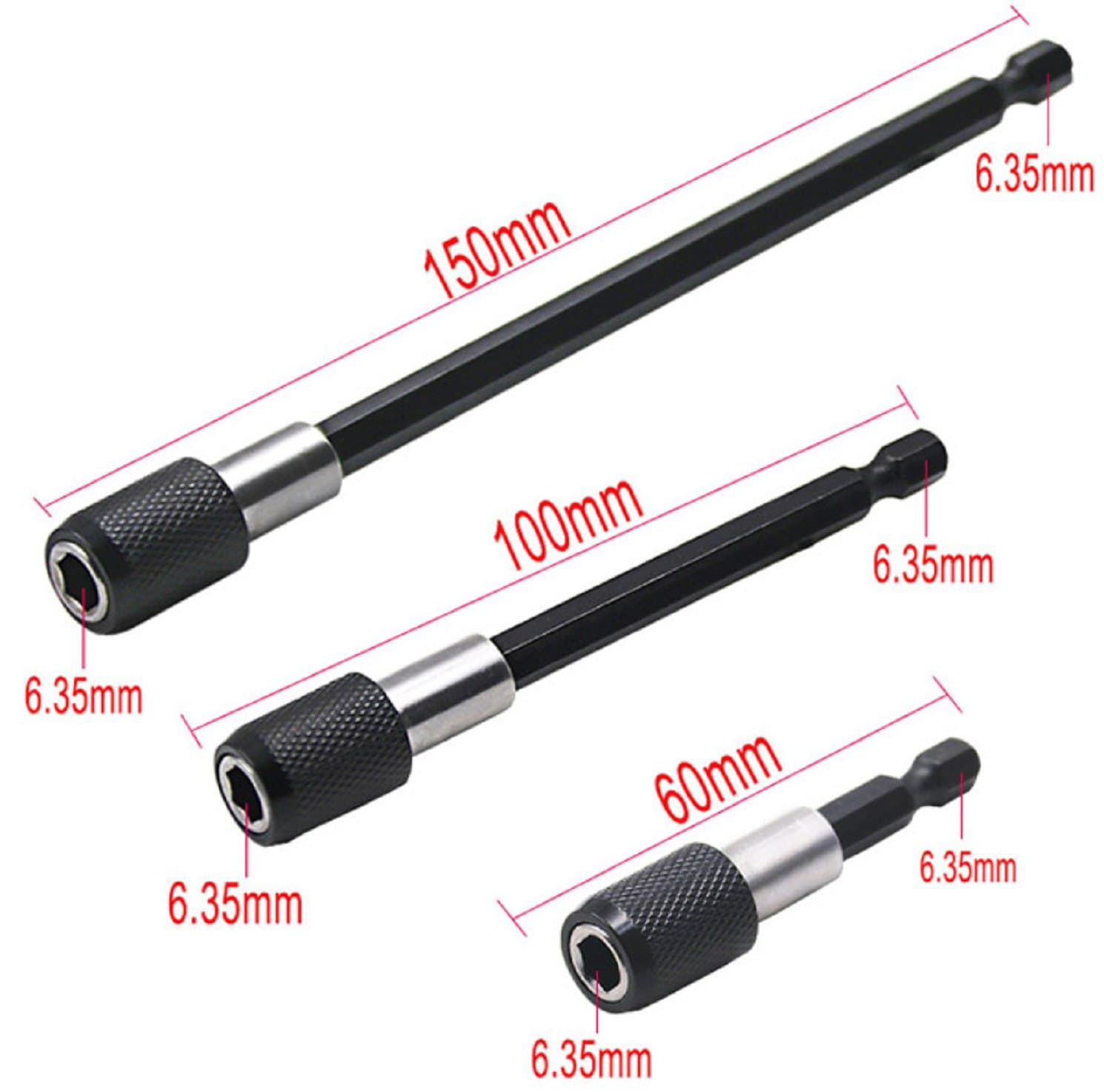 3pcs Magnetic Electric Screwdriver Extension Rod 60/100/150 mm — image 1