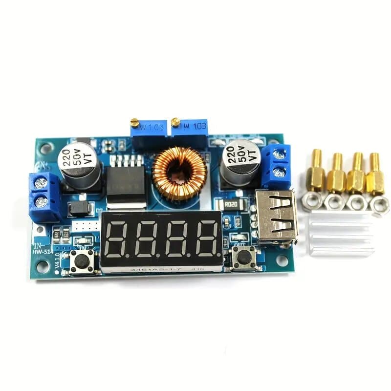 5A XL4015 DC-DC 5-36 فولت إلى 1.25-32 فولت تنحى مصدر طاقة قابل للتعديل مع الفولتميتر USB  — image 1