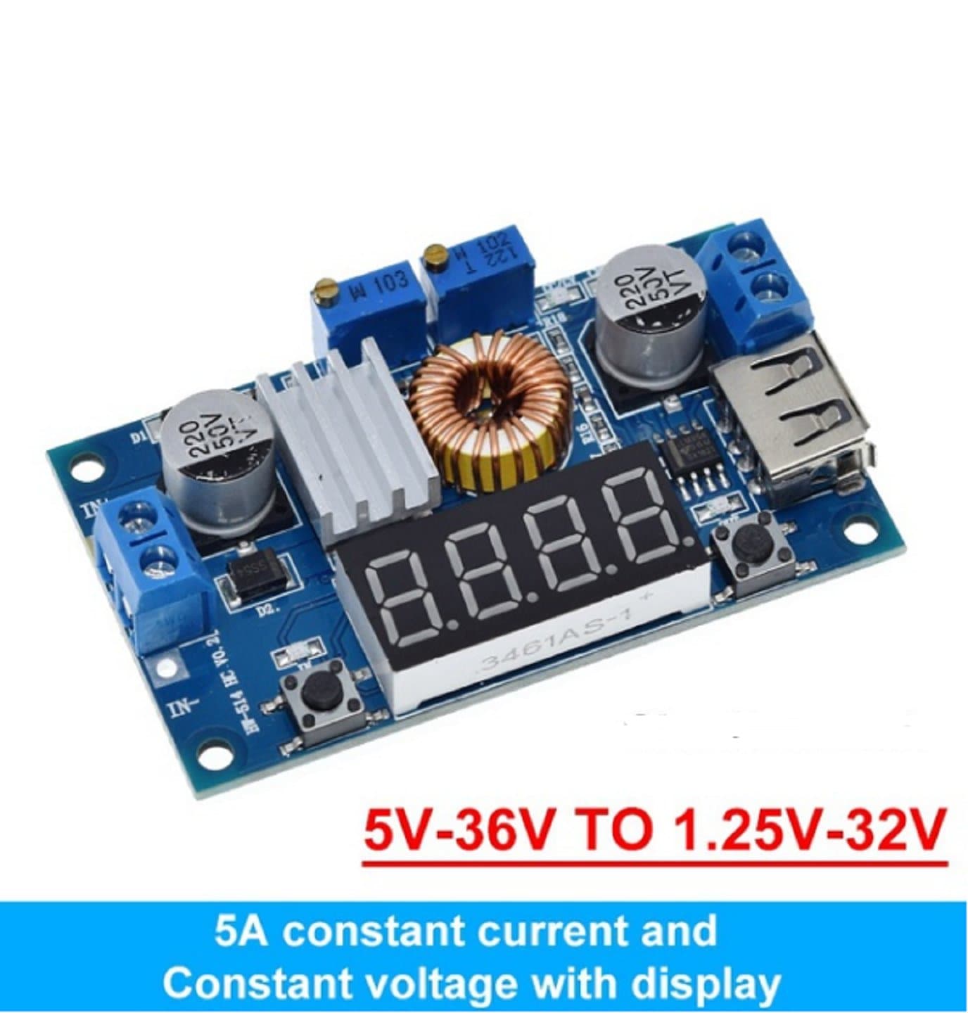 5A XL4015 DC-DC 5-36V to 1.25-32V Step Down Adjustable Power Supply with USB Voltmeter — image 1
