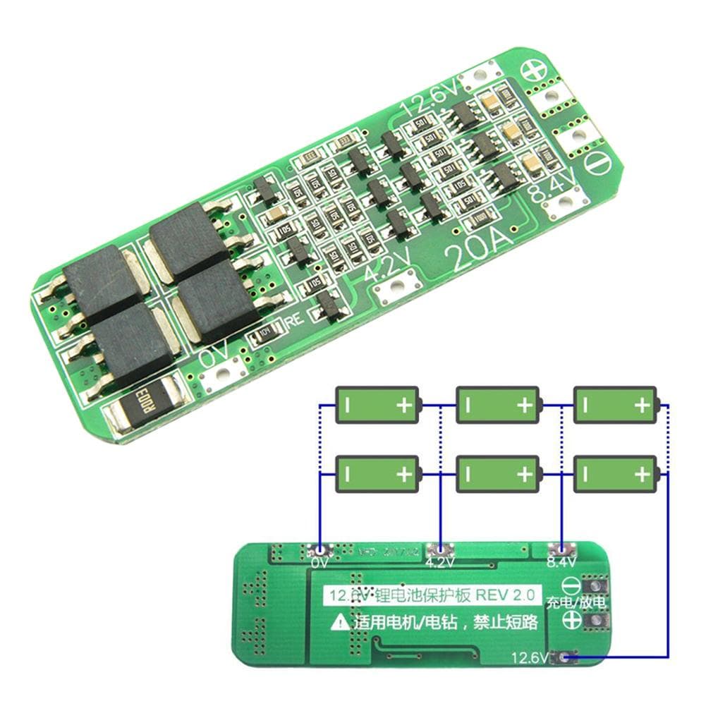 لوحة حماية BMS 3S 20A 12.6V خلية 64x20x3.4mm وحدة — image 1