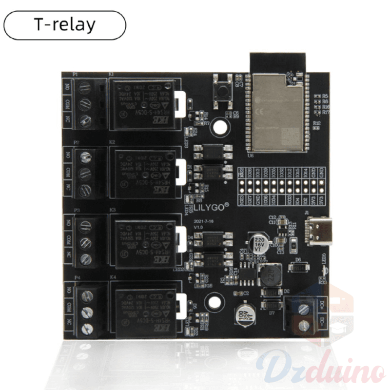 ESP32 وحدة لاسلكية تيار مستمر 5 فولت 4 مجموعات لوحة تطوير التتابع (T-Relay + T-U2T Kit) — image 1