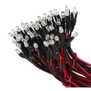 3mm Diode LED Précâblé blanc 3-12V Avec 20 CM Cable — image 1