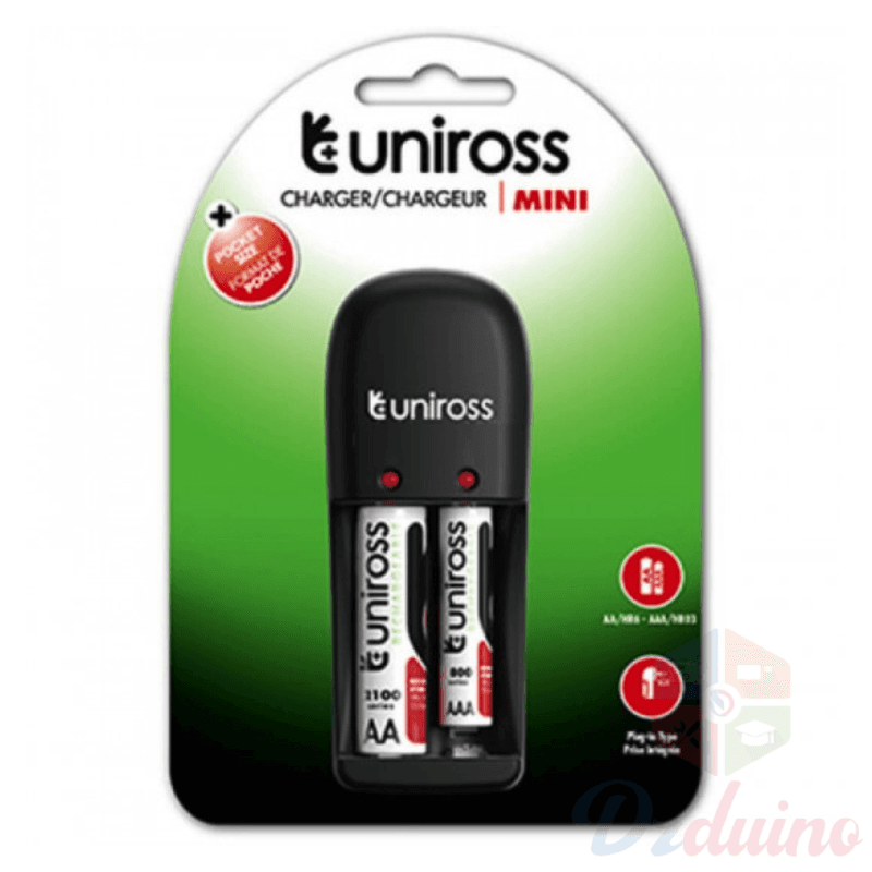 Chargeur Uniross Mini X2 AA/HR6 + 2 piles AA rechargeables UCW008 — image 1